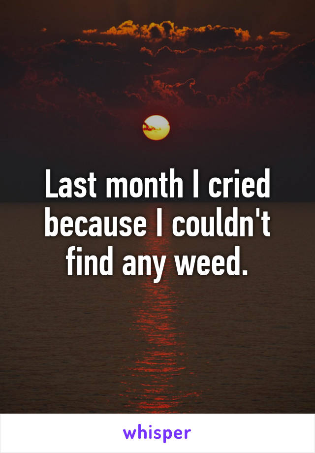 Last month I cried because I couldn't find any weed.