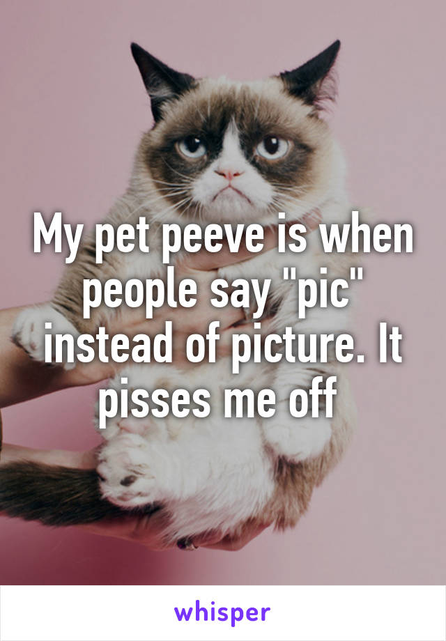 My pet peeve is when people say "pic" instead of picture. It pisses me off 