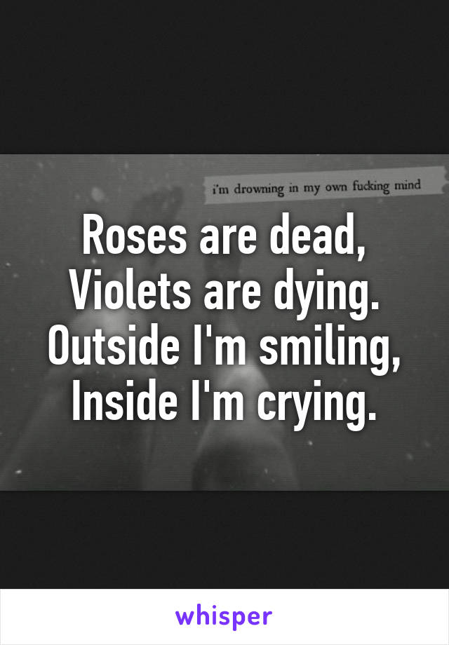 Roses are dead,
Violets are dying.
Outside I'm smiling,
Inside I'm crying.