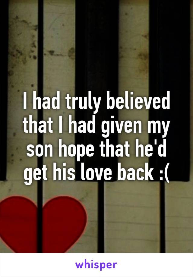 I had truly believed that I had given my son hope that he'd get his love back :(