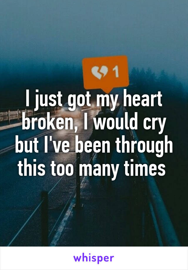 I just got my heart broken, I would cry but I've been through this too many times 