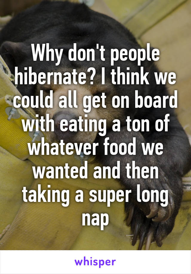Why don't people hibernate? I think we could all get on board with eating a ton of whatever food we wanted and then taking a super long nap
