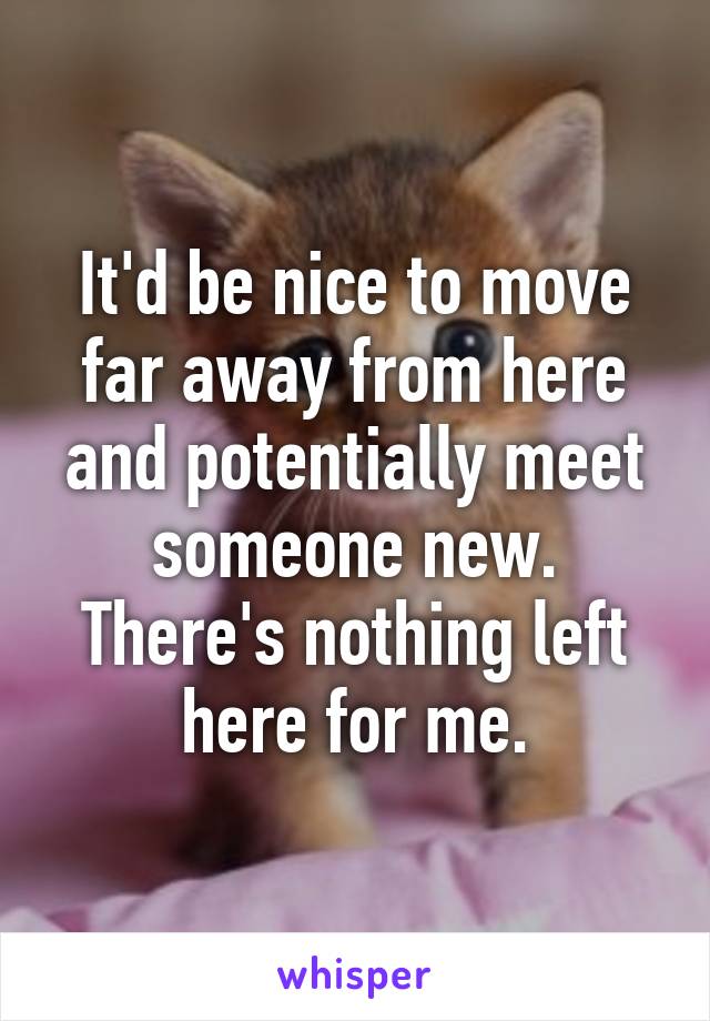 It'd be nice to move far away from here and potentially meet someone new. There's nothing left here for me.