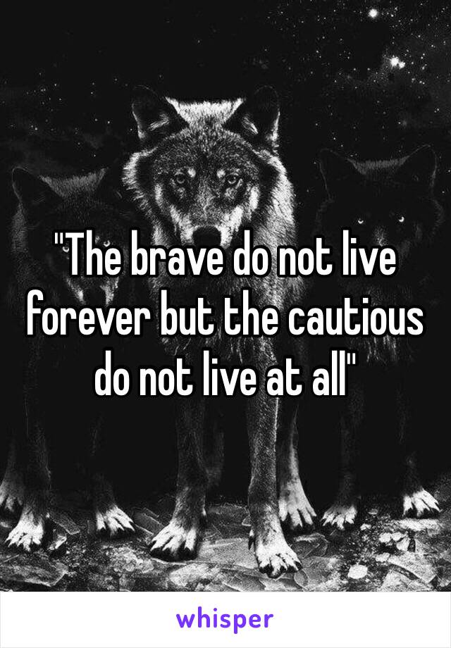 "The brave do not live forever but the cautious do not live at all"