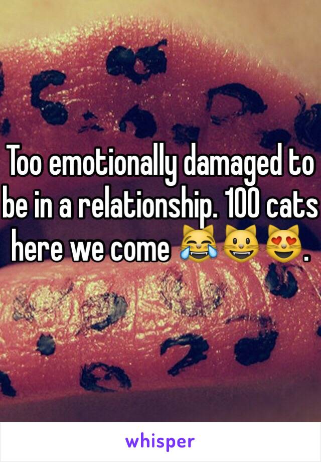 Too emotionally damaged to be in a relationship. 100 cats here we come 😹😺😻. 