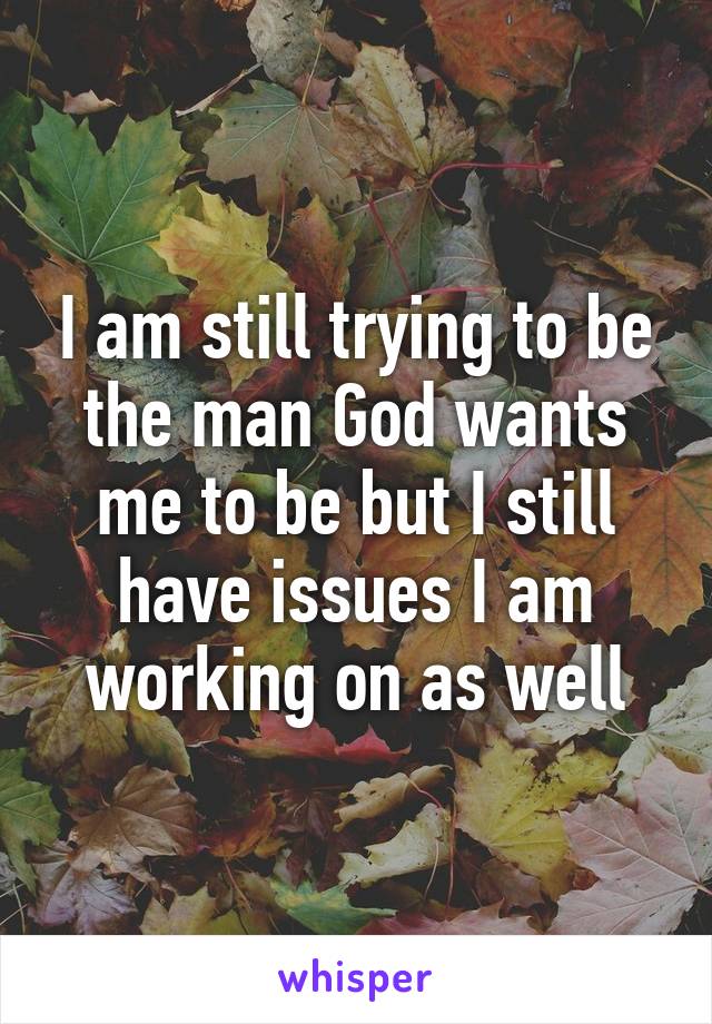 I am still trying to be the man God wants me to be but I still have issues I am working on as well