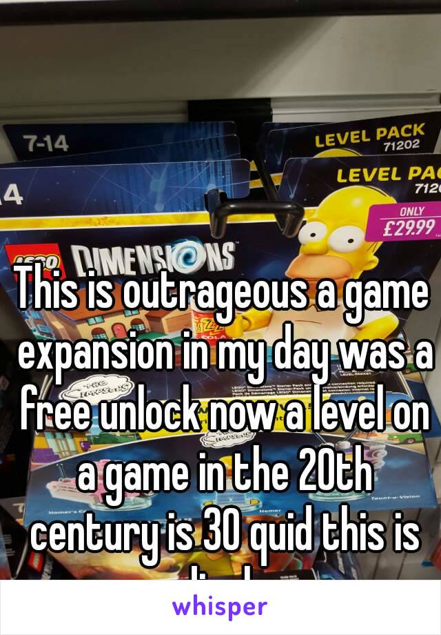 This is outrageous a game expansion in my day was a free unlock now a level on a game in the 20th century is 30 quid this is rediculous
