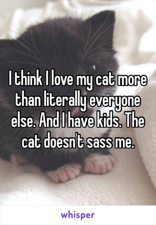I think I love my cat more than literally everyone else. And I have kids. The cat doesn't sass me. 