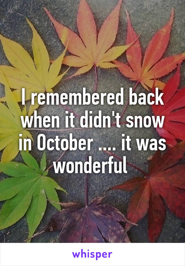 I remembered back when it didn't snow in October .... it was wonderful 