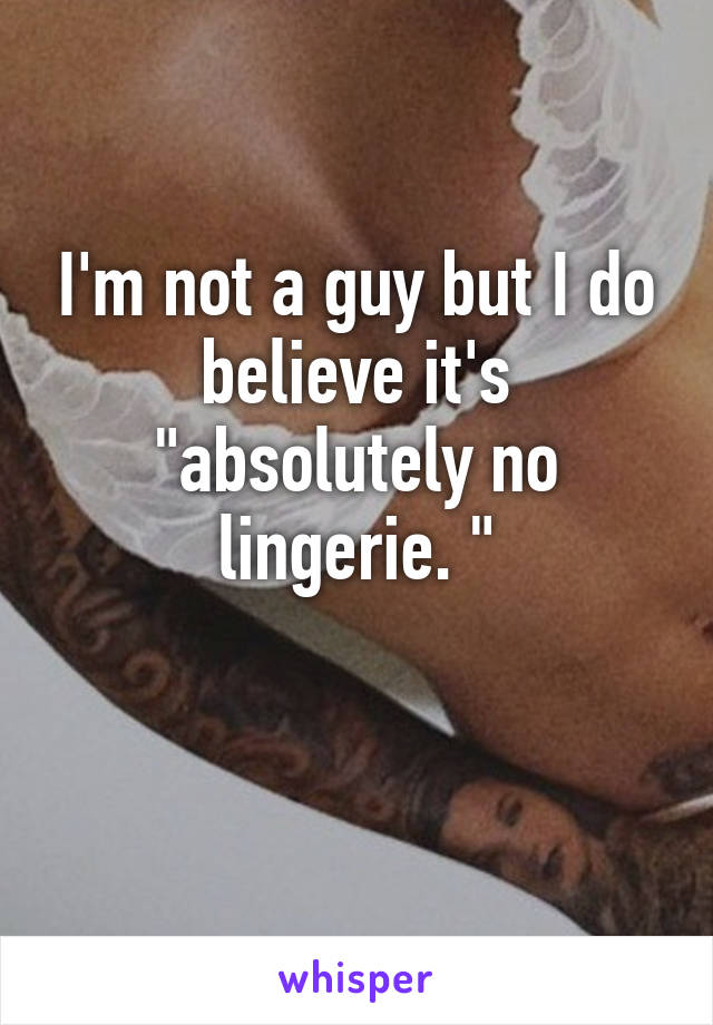 I'm not a guy but I do believe it's "absolutely no lingerie. "

