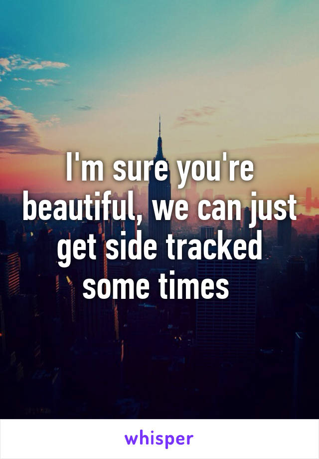 I'm sure you're beautiful, we can just get side tracked some times 