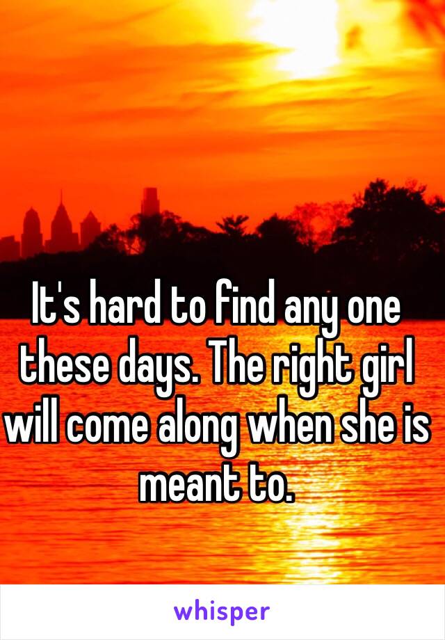 It's hard to find any one these days. The right girl will come along when she is meant to. 