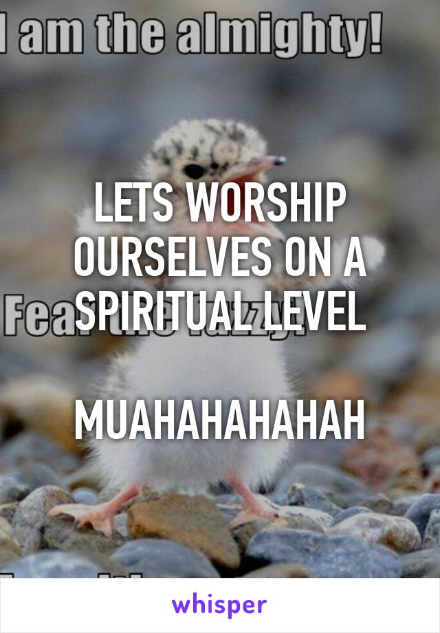 LETS WORSHIP OURSELVES ON A SPIRITUAL LEVEL

MUAHAHAHAHAH