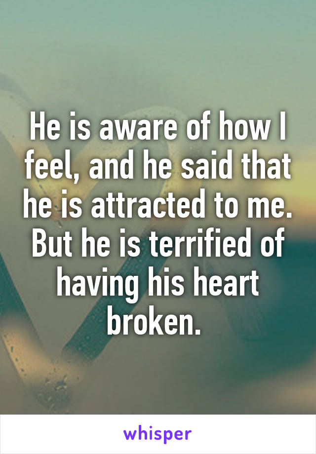He is aware of how I feel, and he said that he is attracted to me. But he is terrified of having his heart broken. 