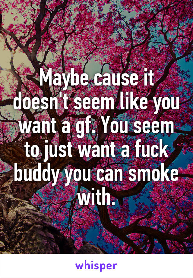 Maybe cause it doesn't seem like you want a gf. You seem to just want a fuck buddy you can smoke with.
