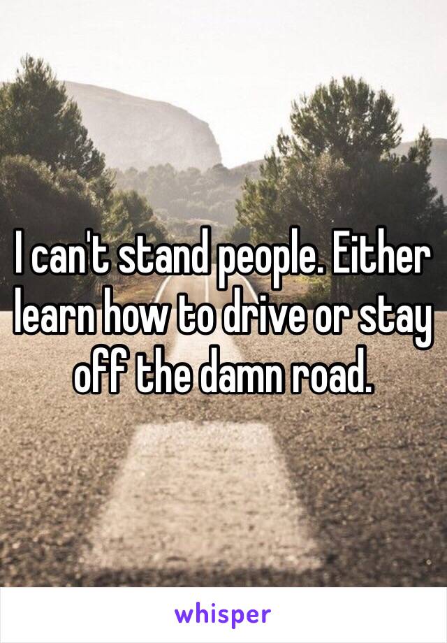 I can't stand people. Either learn how to drive or stay off the damn road. 