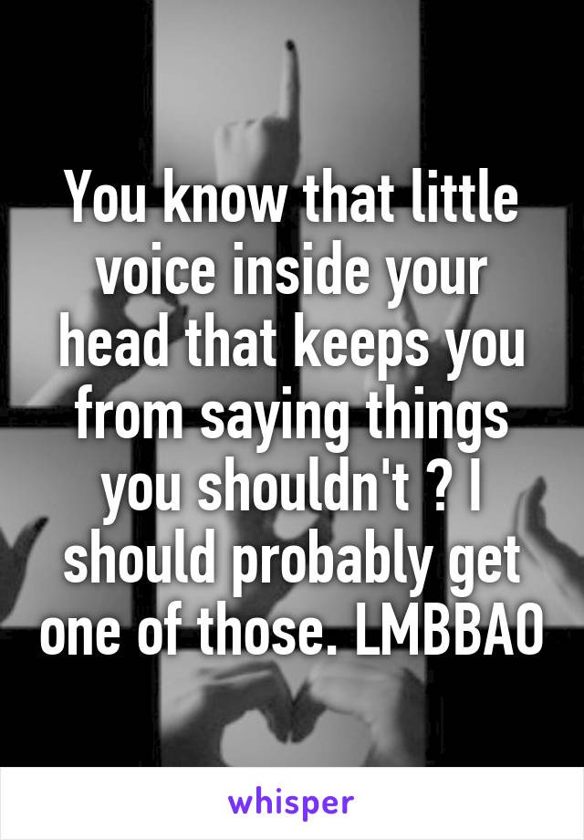 You know that little voice inside your head that keeps you from saying things you shouldn't ? I should probably get one of those. LMBBAO