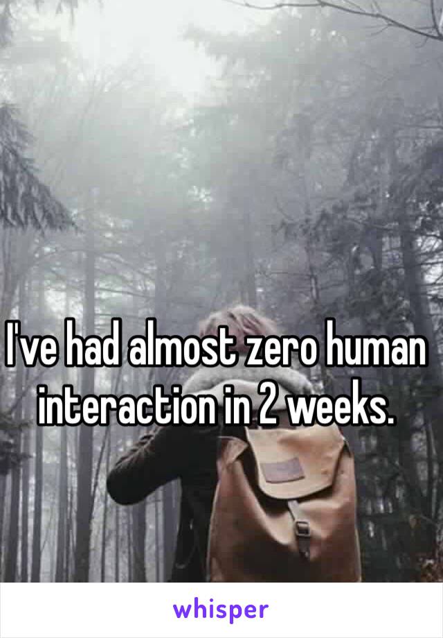 I've had almost zero human interaction in 2 weeks. 