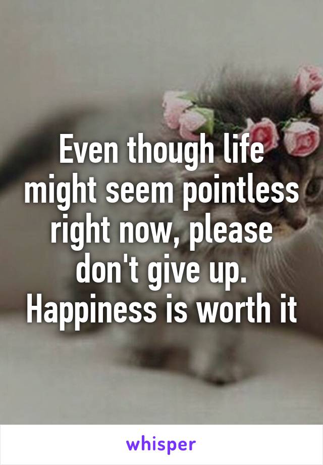 Even though life might seem pointless right now, please don't give up. Happiness is worth it