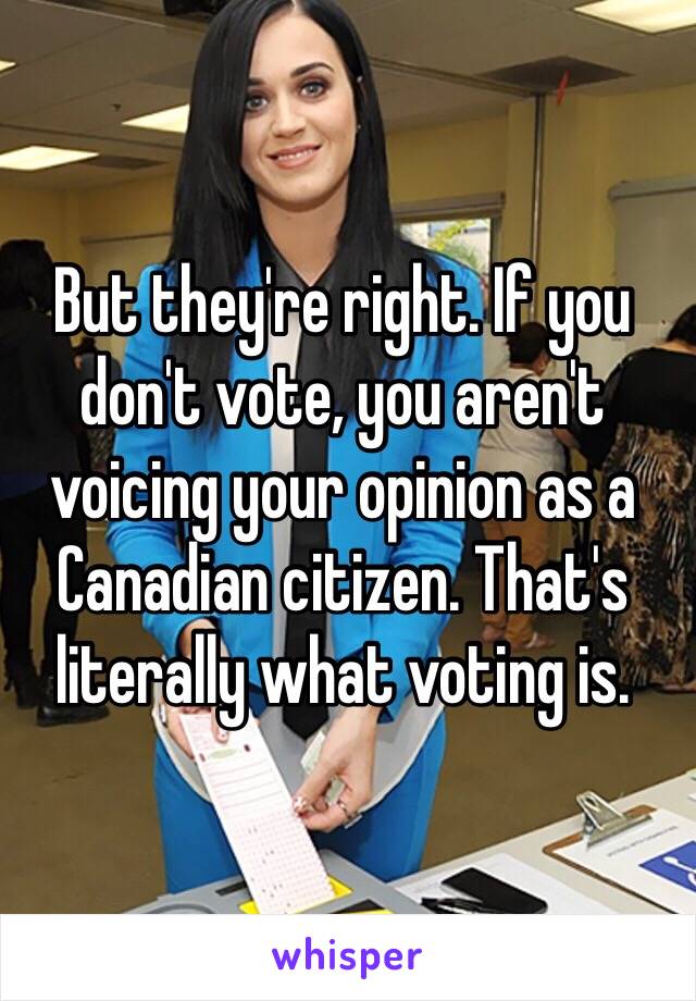 But they're right. If you don't vote, you aren't voicing your opinion as a Canadian citizen. That's literally what voting is.