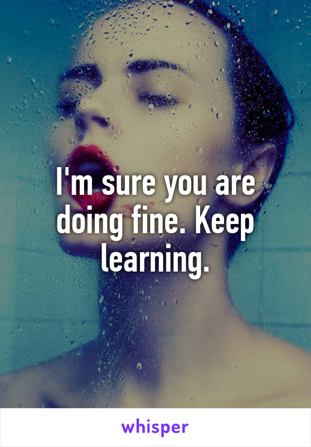 I'm sure you are doing fine. Keep learning.