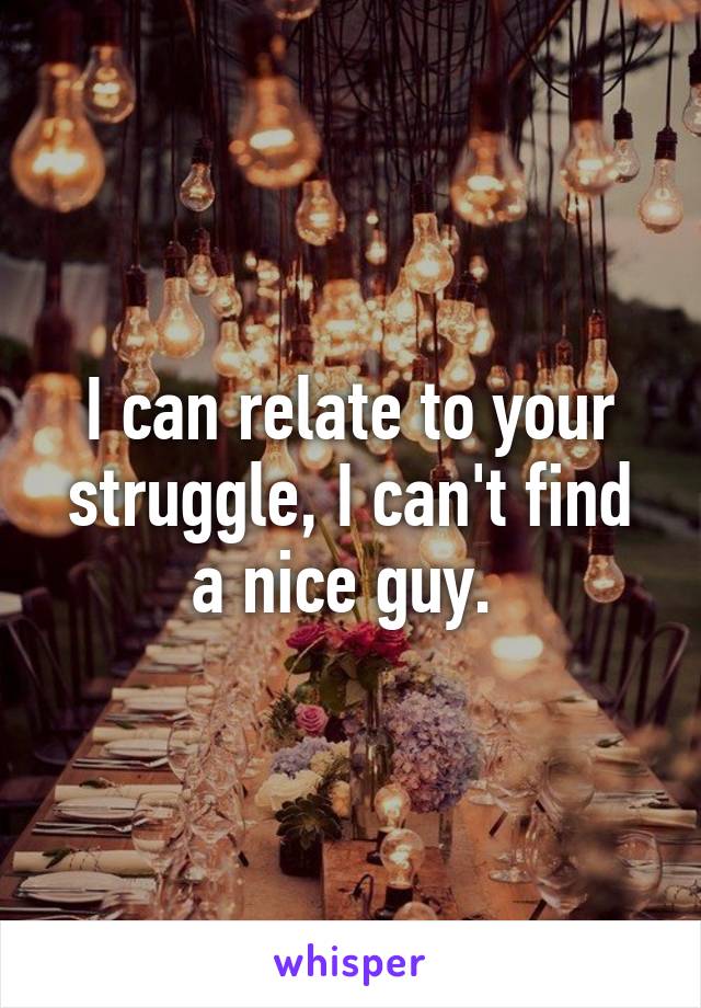 I can relate to your struggle, I can't find a nice guy. 