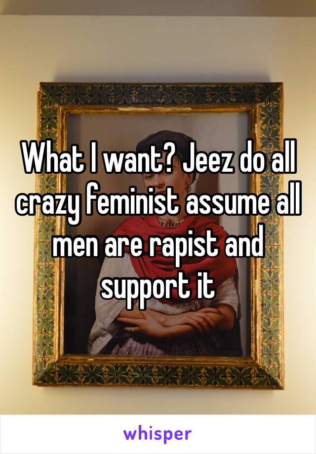 What I want? Jeez do all crazy feminist assume all men are rapist and support it