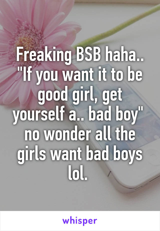 Freaking BSB haha.. "If you want it to be good girl, get yourself a.. bad boy"  no wonder all the girls want bad boys lol. 