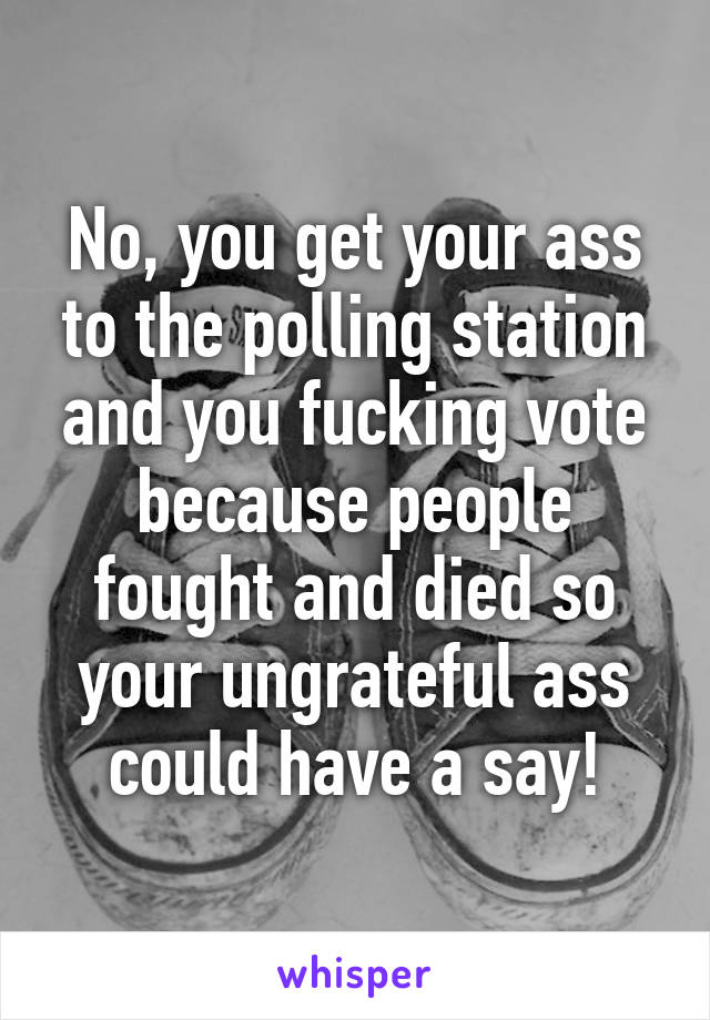 No, you get your ass to the polling station and you fucking vote because people fought and died so your ungrateful ass could have a say!