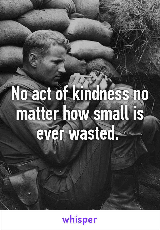 No act of kindness no matter how small is ever wasted. 