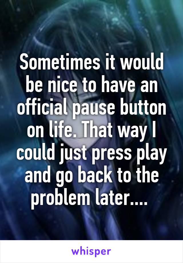 Sometimes it would be nice to have an official pause button on life. That way I could just press play and go back to the problem later.... 