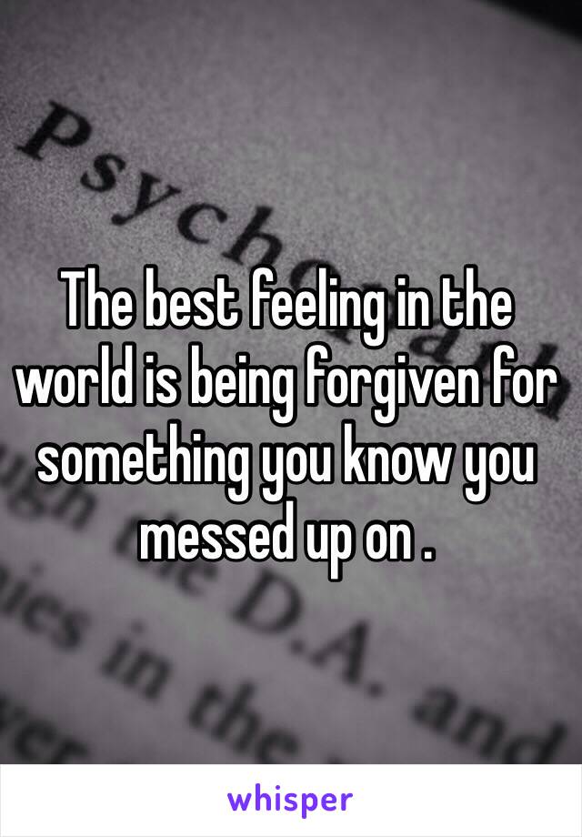 The best feeling in the world is being forgiven for something you know you messed up on .