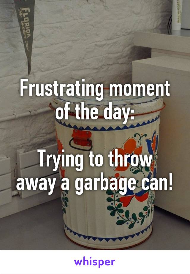 Frustrating moment of the day:

Trying to throw away a garbage can!