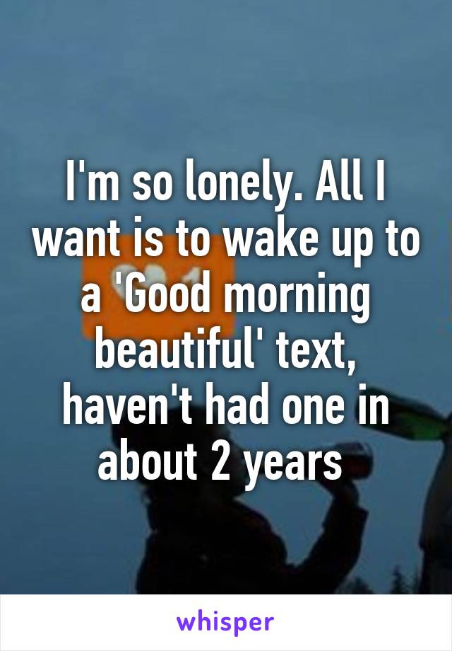 I'm so lonely. All I want is to wake up to a 'Good morning beautiful' text, haven't had one in about 2 years 