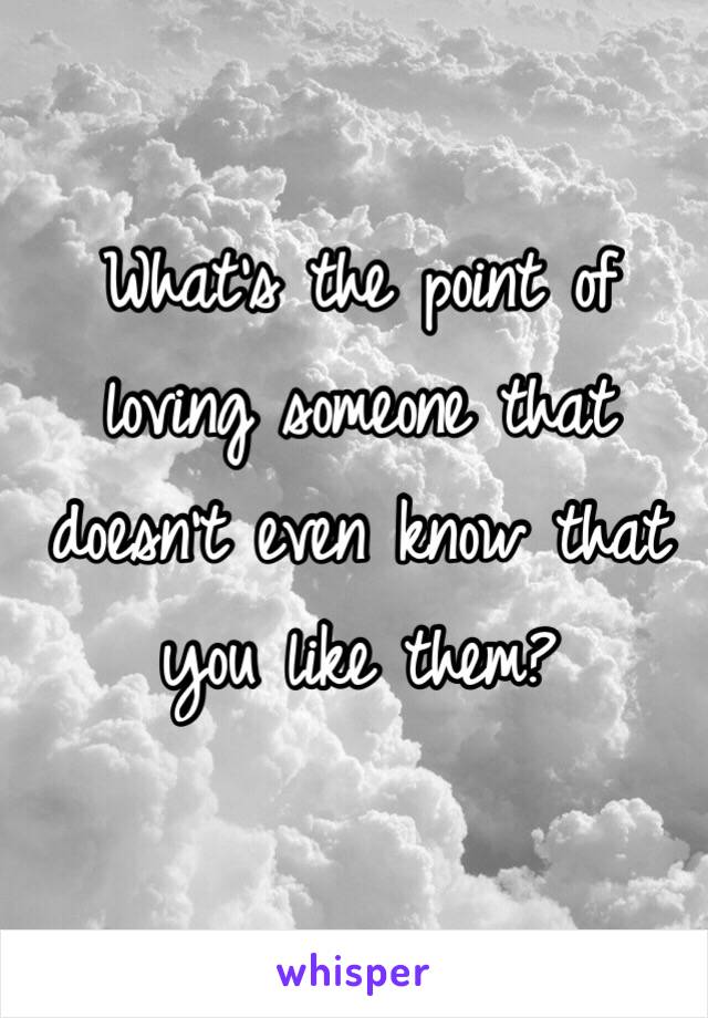 What's the point of loving someone that doesn't even know that you like them? 