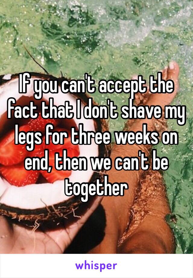 If you can't accept the fact that I don't shave my legs for three weeks on end, then we can't be together 