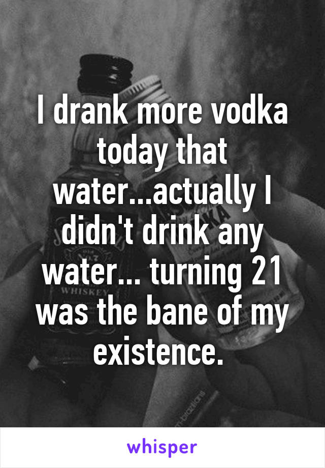 I drank more vodka today that water...actually I didn't drink any water... turning 21 was the bane of my existence. 