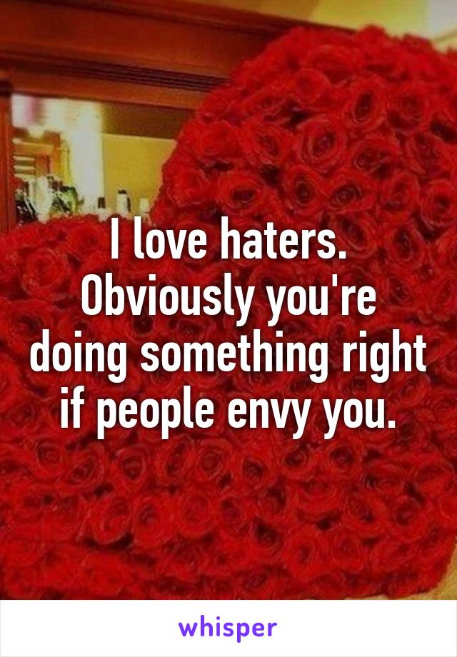 I love haters. Obviously you're doing something right if people envy you.