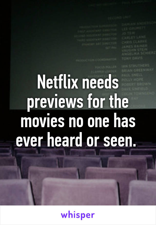 Netflix needs previews for the movies no one has ever heard or seen. 