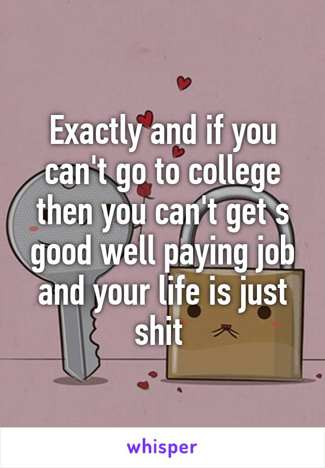 Exactly and if you can't go to college then you can't get s good well paying job and your life is just shit 