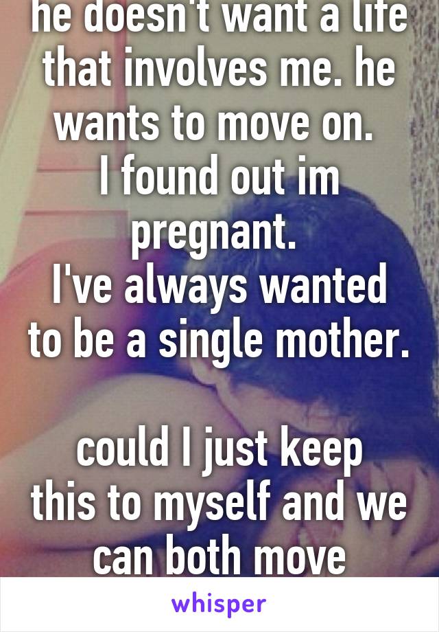 he doesn't want a life that involves me. he wants to move on. 
I found out im pregnant. 
I've always wanted to be a single mother. 
could I just keep this to myself and we can both move forward?