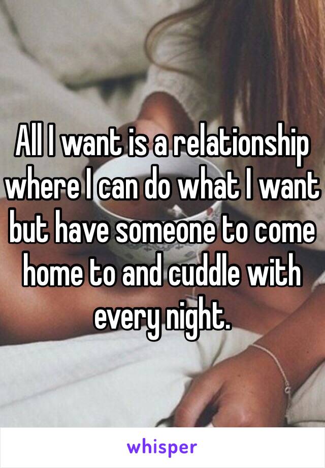 All I want is a relationship where I can do what I want but have someone to come home to and cuddle with every night. 