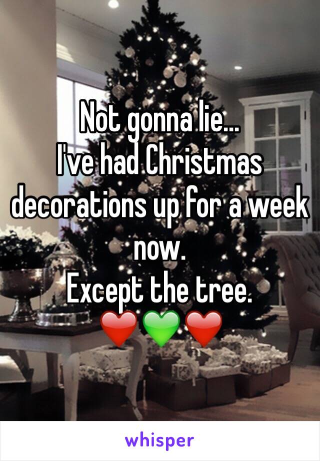 Not gonna lie...
I've had Christmas decorations up for a week now.
Except the tree.
❤️💚❤️