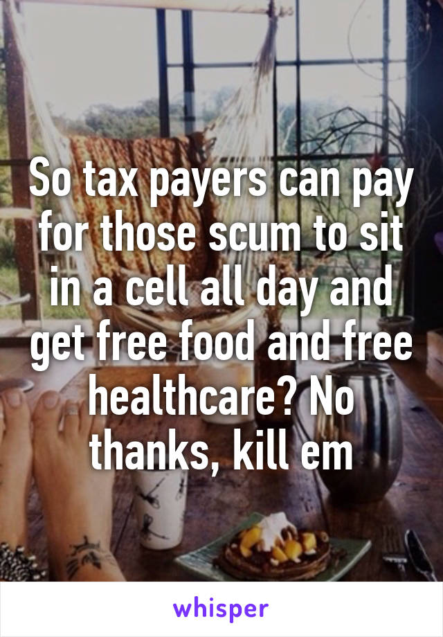 So tax payers can pay for those scum to sit in a cell all day and get free food and free healthcare? No thanks, kill em