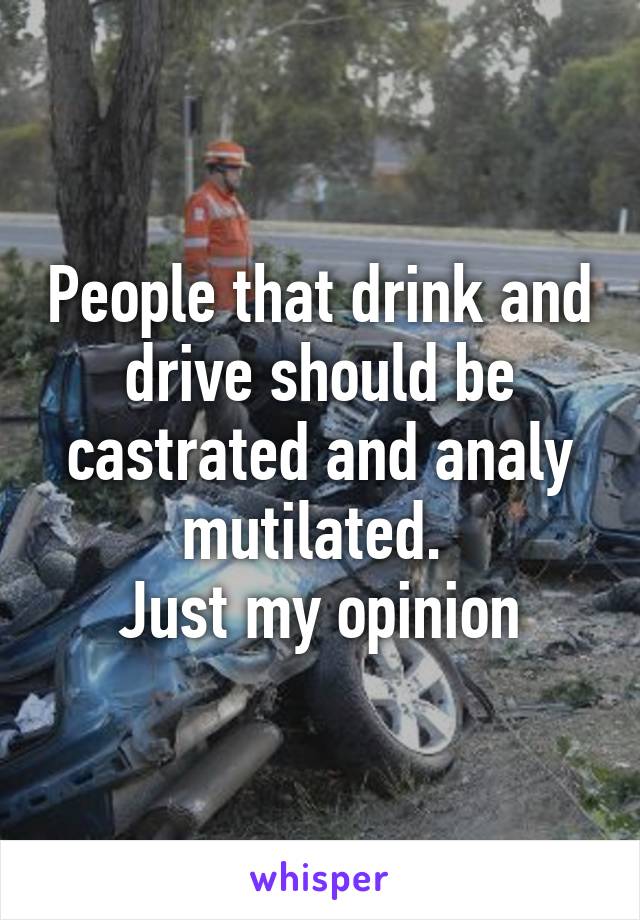 People that drink and drive should be castrated and analy mutilated. 
Just my opinion