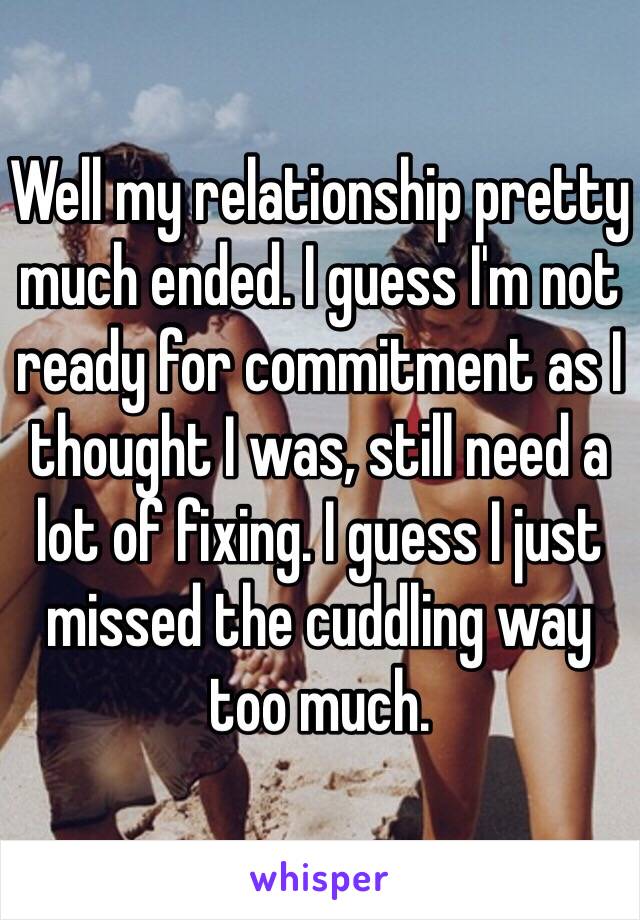 Well my relationship pretty much ended. I guess I'm not ready for commitment as I thought I was, still need a lot of fixing. I guess I just missed the cuddling way too much. 