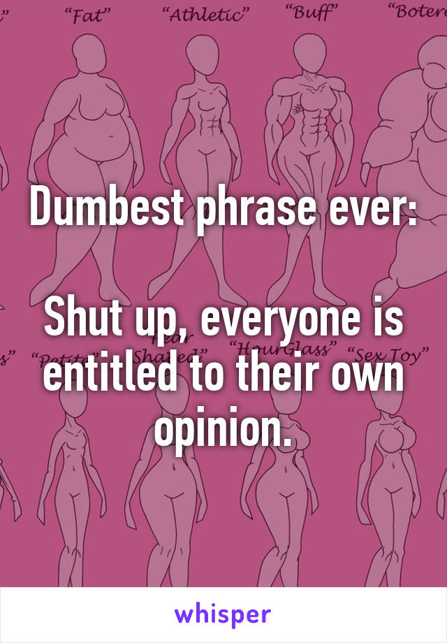 Dumbest phrase ever: 
Shut up, everyone is entitled to their own opinion.