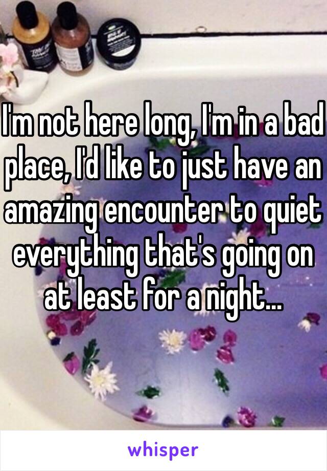 I'm not here long, I'm in a bad place, I'd like to just have an amazing encounter to quiet everything that's going on at least for a night...