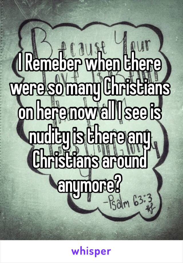 I Remeber when there were so many Christians on here now all I see is nudity is there any Christians around anymore? 