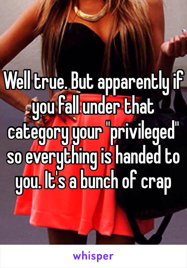 Well true. But apparently if you fall under that category your "privileged" so everything is handed to you. It's a bunch of crap  